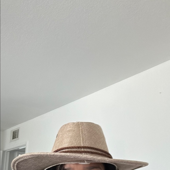 Tan and Brown Wide-Brimmed Fedora Hat - Picture 7 of 9